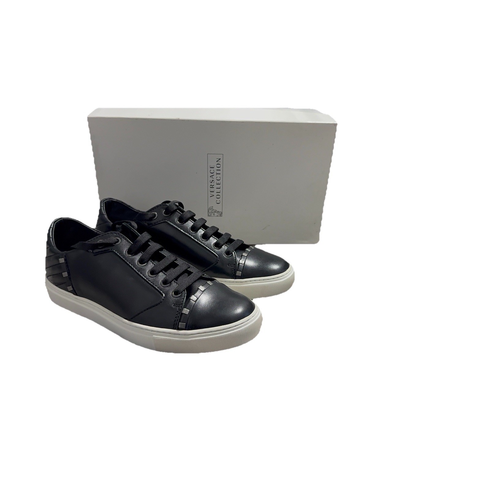 Versace Collection Men's Black Leather Sneakers Size 40 / 8 Us